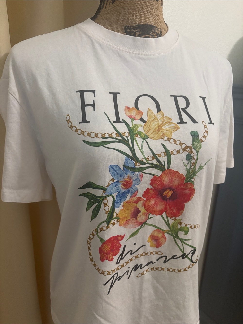 H&M White Tee with Tan Graphic Accent